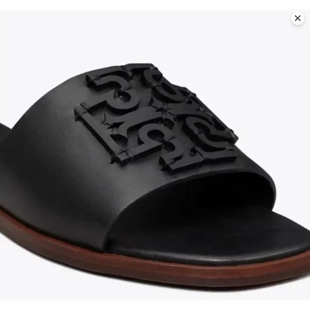 Tory Burch Women's Black Leather Medallion Ines Slides Flats Shoes sz 10 new